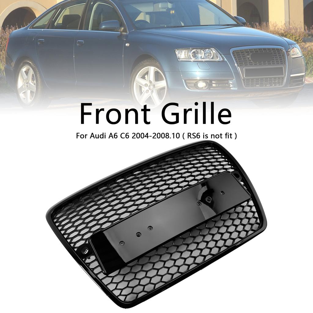 Black Front Honeycomb Bumper Grill Grille Fit A6 C6 2004-2008 Pre-Facelift