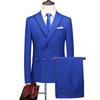 Fashion Men's Business Double Breasted Solid Color Suit Coat / Male Slim Wedding 2 Pieces Blazers Jacket Pants Trousers
