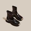 Square Heel Spring/autumn Modern Boots Round Toe Low Heel Ladies Shoes  High Quality Solid Zipper Punk Women's Boots