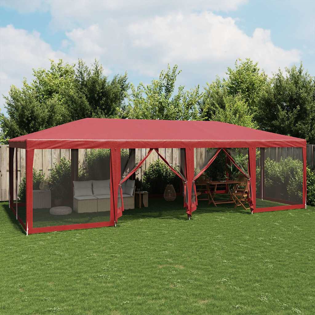 Red Party Tent with 12 Mesh Side Panels 8x4 m HDPE