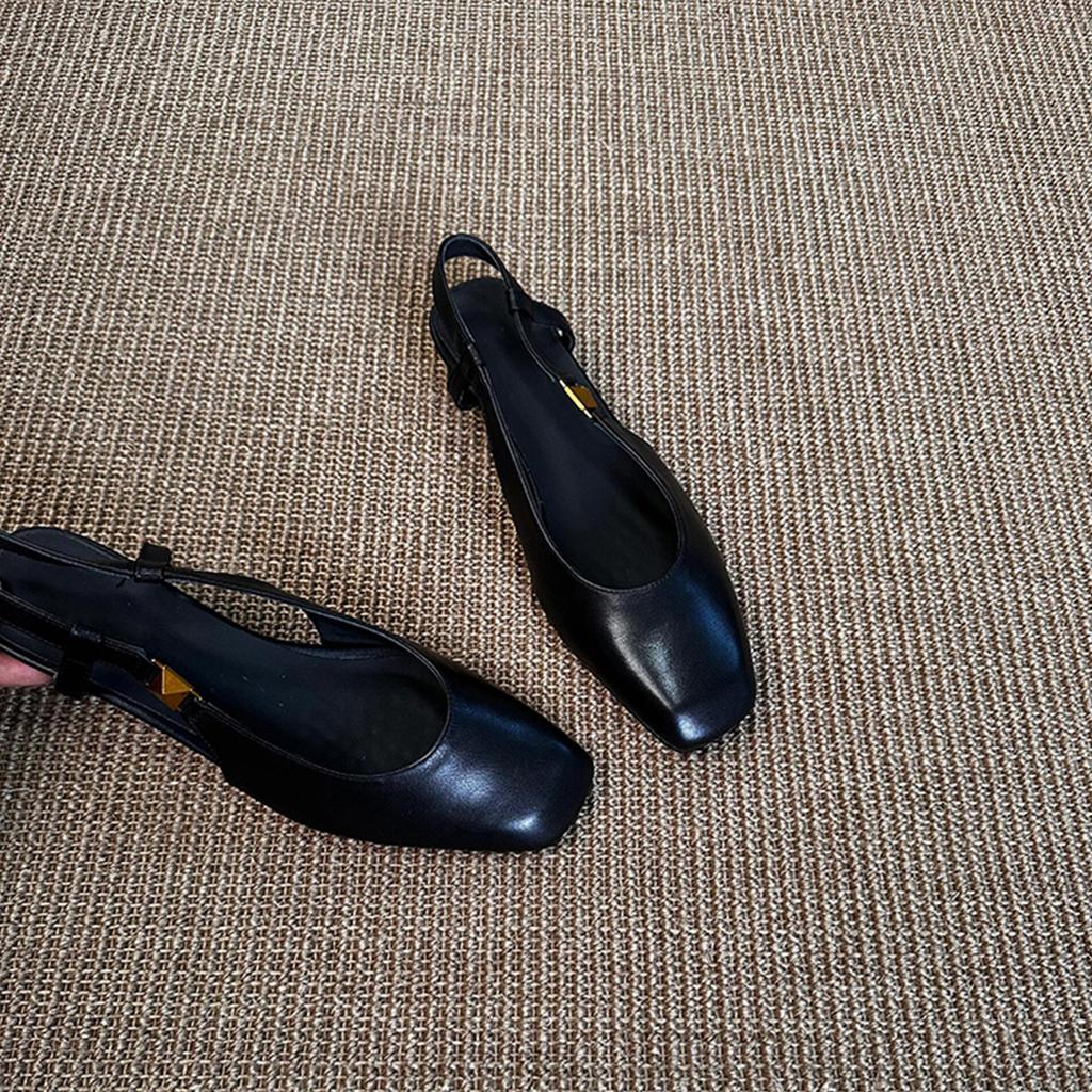 Замшевые ретро универсальные черные туфли-лодочки с мелким вырезом для通勤, женские одинарные туфли, квадратный носок, кожаные сандалии, женская летняя обувь