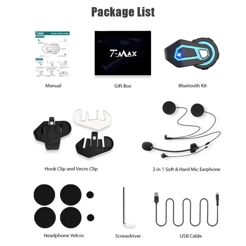 T Max Pro Мотоциклетный интерком Bluetooth шлем гарнитура 6 Riders BT 5.0 1200M FM Motor Interphone Коммуникатор наушники