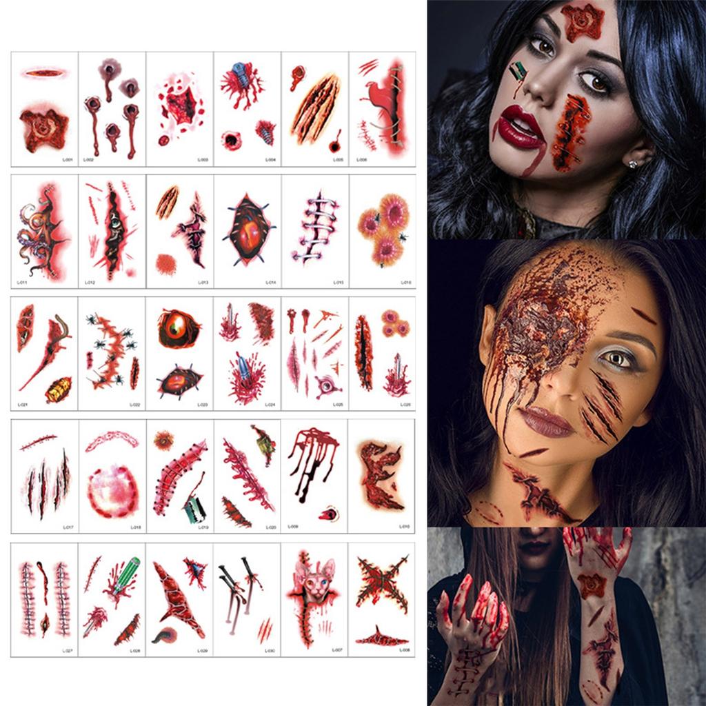 Halloween Stickers Party Makeup Face Stickers  Festival Decoration Simulation Horror Wound Scar Stickers