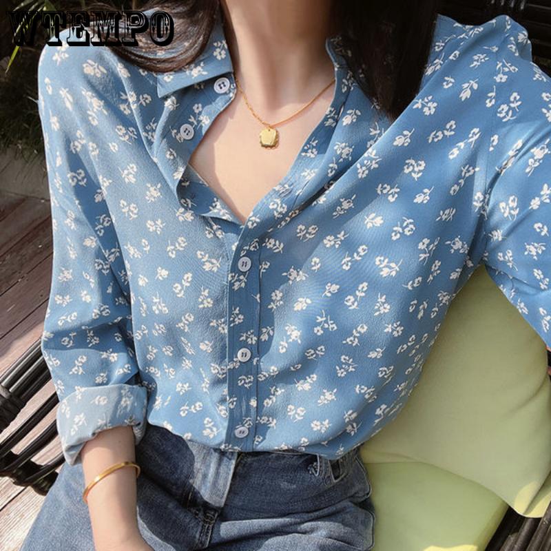 Весенне-осенняя женская рубашка, французская романтическая ретро маленькая рубашка с цветочным принтом, свежий дизайн, рубашка с длинными рукавами