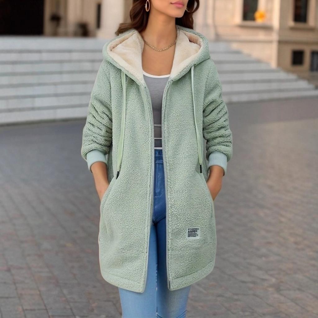 Утолщенная флисовая подкладка, женская толстовка с капюшоном, кардиган, зимняя модная новая куртка из овечьей шерсти