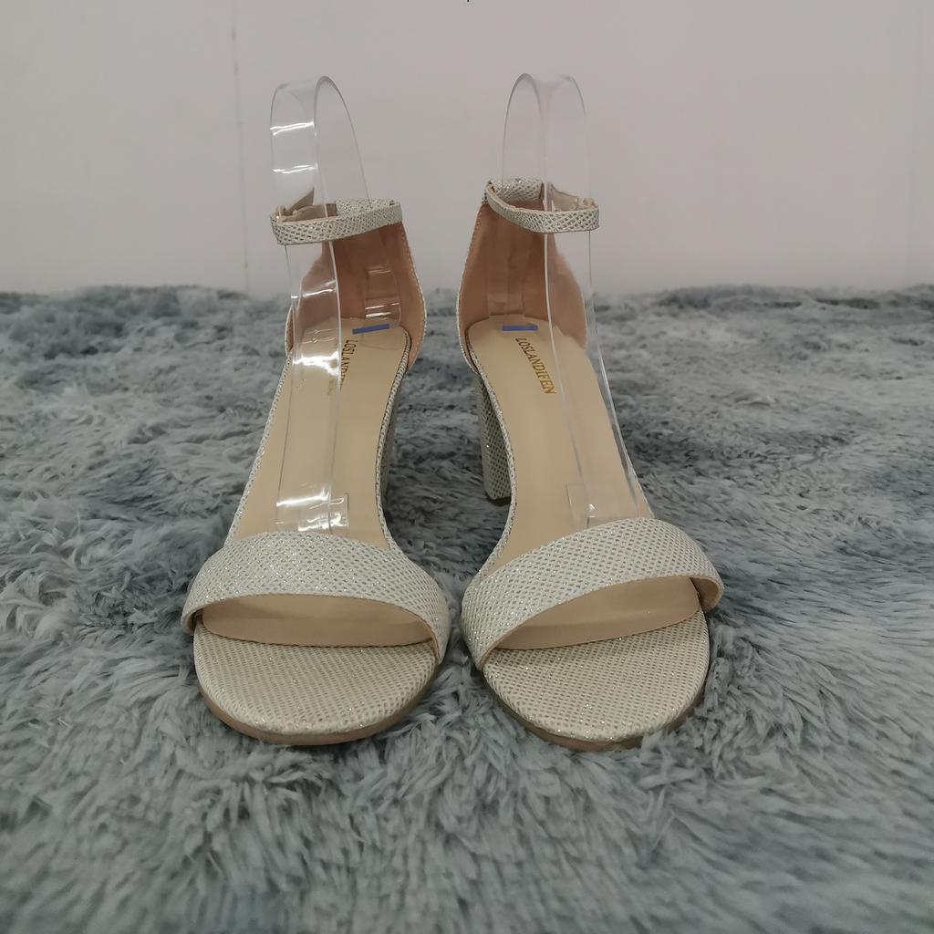 LOSLANDIFEN/женские сандалии с блестками, сексуальные сандалии с открытым носком на толстом высоком каблуке 8 см и ремешком с пряжкой, вечерние свадебные туфли серебристого и золотого цвета