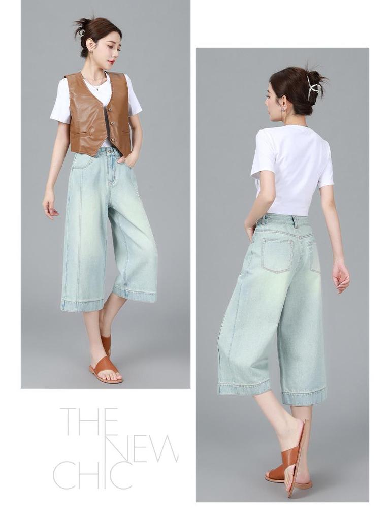 Крутые ретро светло-голубые джинсовые шорты высокого класса прямого кроя