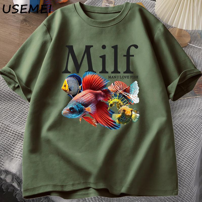 Unisex I Love Fish MILF TShirt Funny Fish Lover TShirt Unisex FisherUnisex Cotton Unisexs TShirt Harajuku Street Top Fitness Streetwear