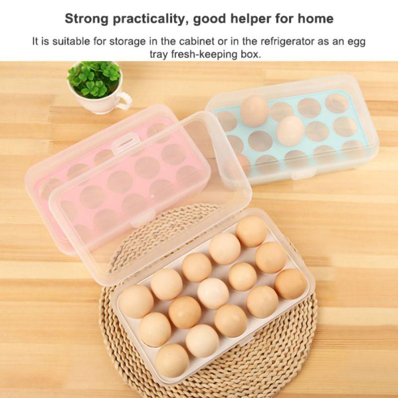 15 Eggs Refrigerator Egg Holder with Lid Deviled Egg Tray Storage Box Dispenser Stackable Plastic Container Kitchen Egg Holders