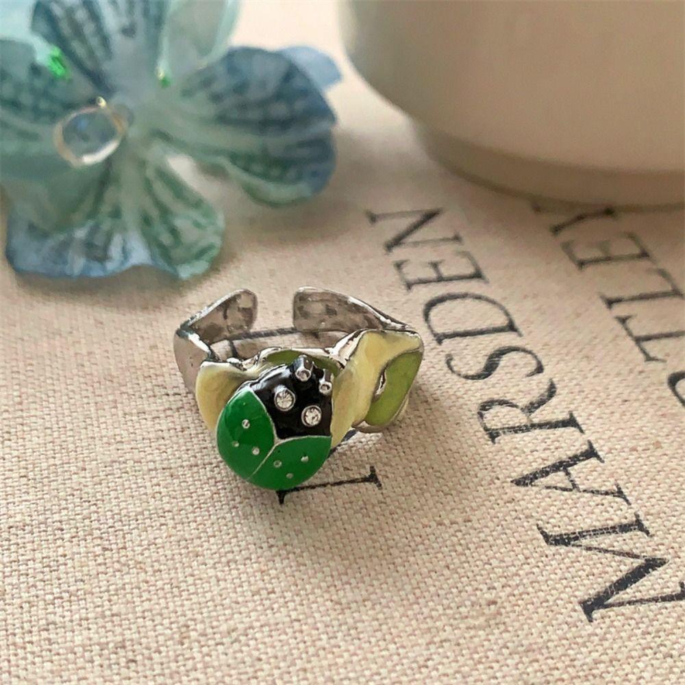 Chinese Style Insect Drip Oil Ring Geometric Enamel Flower Ring Personality Painting Ring  Friend