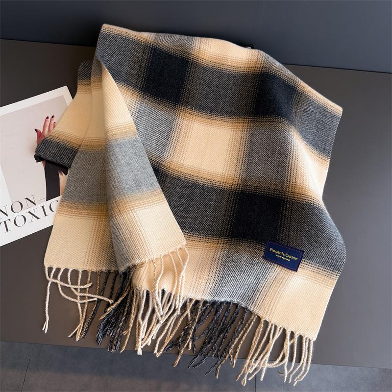 Luxury Plaid Scarf Winter Warm Cashmere Women Long Pashmina Foulard Female Scarves Lady Tassel Shawl Wraps Design New