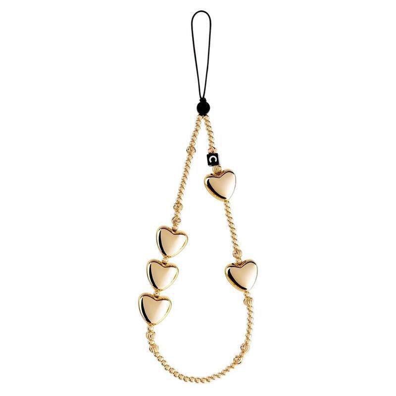White Heart Phone Lanyard With Pearl Charm Anti-Lost Strap Smartphone Womens Fashion Accessory