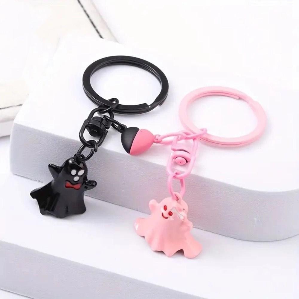 1Pair Couple Halloween Ghost Keychain Bag Hanging Key Rings Minority Magnetic Ghost Pendant  Gift