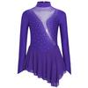 Girls Figure Skating Dress Sheer Mesh Patchwork Glittery Rhinestones Long Sleeve