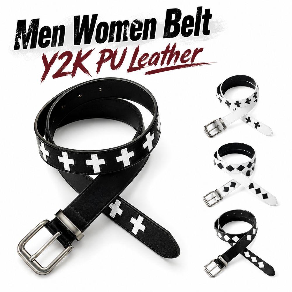 Black White Punk Women Men Belt PU Leather Streetwear Waist Belt Retro Pin Buckle Belt  For Jeans