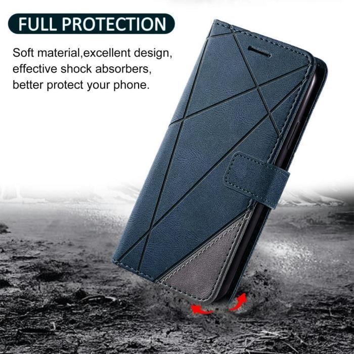 Coque Effet Cuir pour Samsung Galaxy M23 5G Anti-Rayure Stable Élégante Bleu Marine