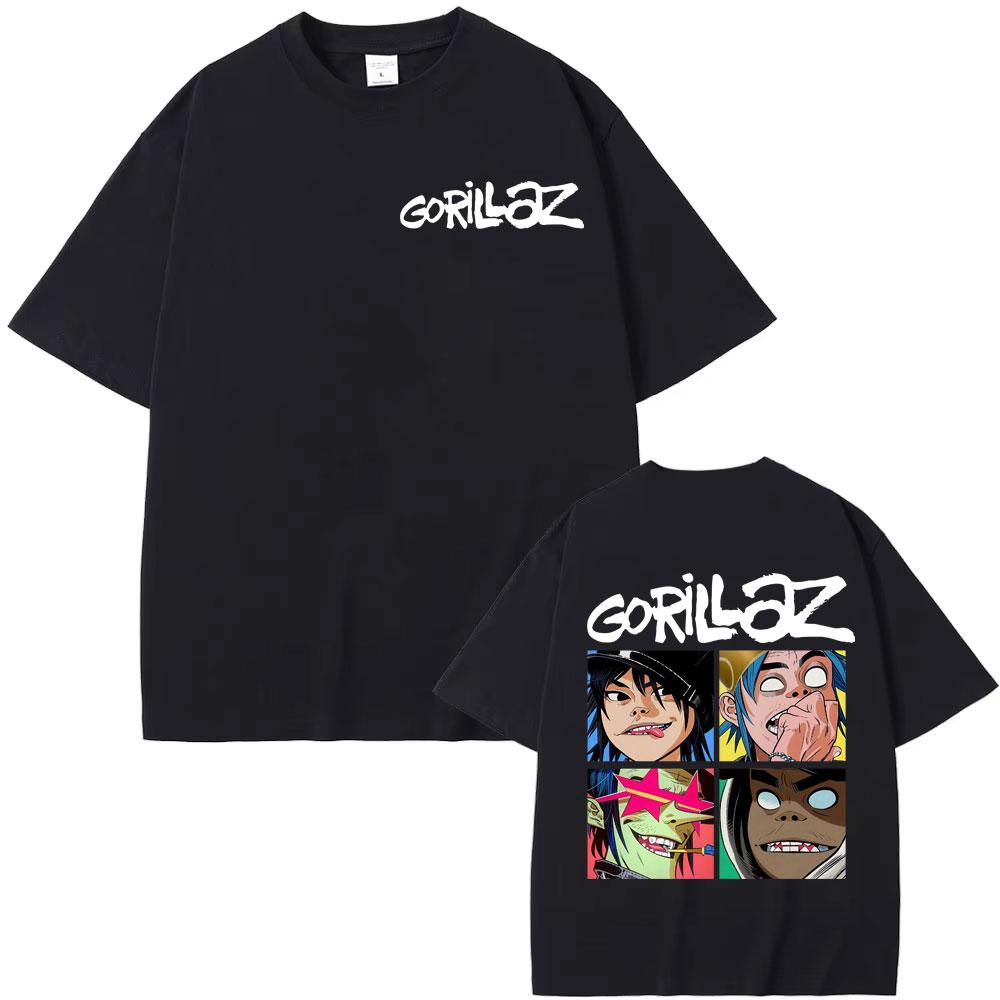Рок-группа Gorillaz Винтажные Мультяшные Графические Футболки Мужские Женские Харадзюку Классические Хип-Хоп Футболки Чистый Хлопок Футболка Уличная Одежда