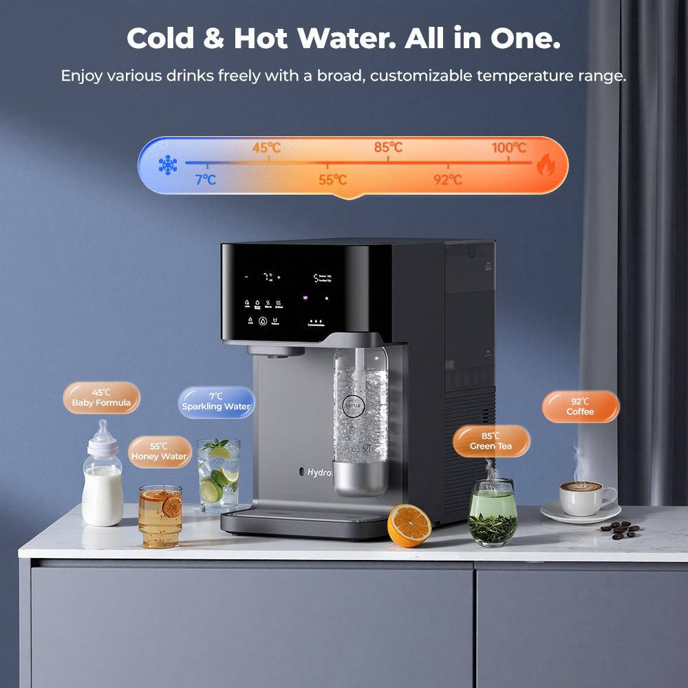 Настольный RO-фильтр для воды Hydrofast C300 – 6-ступенчатая фильтрация, Чистая и ледяная вода, 4 предустановки температуры, Отображение TDS в реальном времени