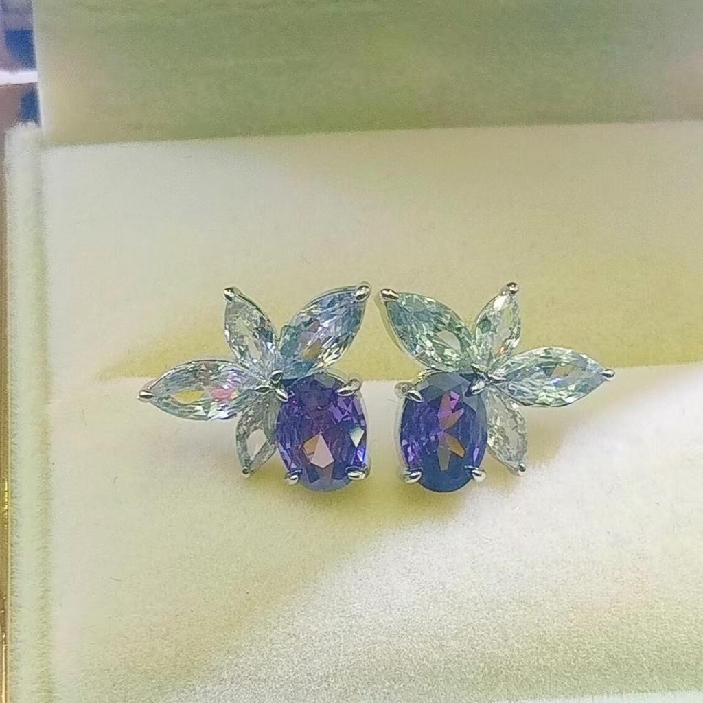 Богатство Цветы в Мире 6X8 Овальные Серьги-гвоздики с цирконом Женские Корейский стиль Серьги-бабочки 'Лошадиный глаз' Звезда Те же серьги