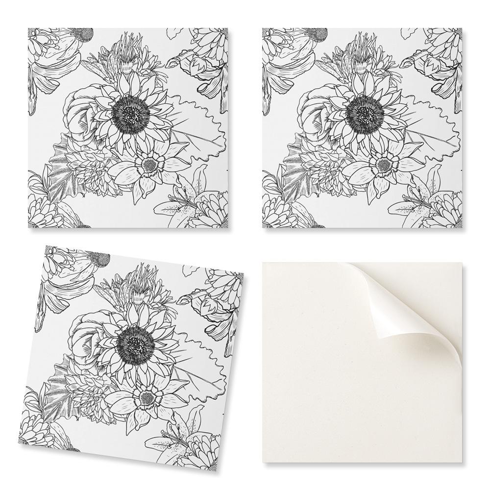 Pack of PVC Tiles with Decor for Kitchen or Bathroom Floral Linear Pattern 20x20x20 cm