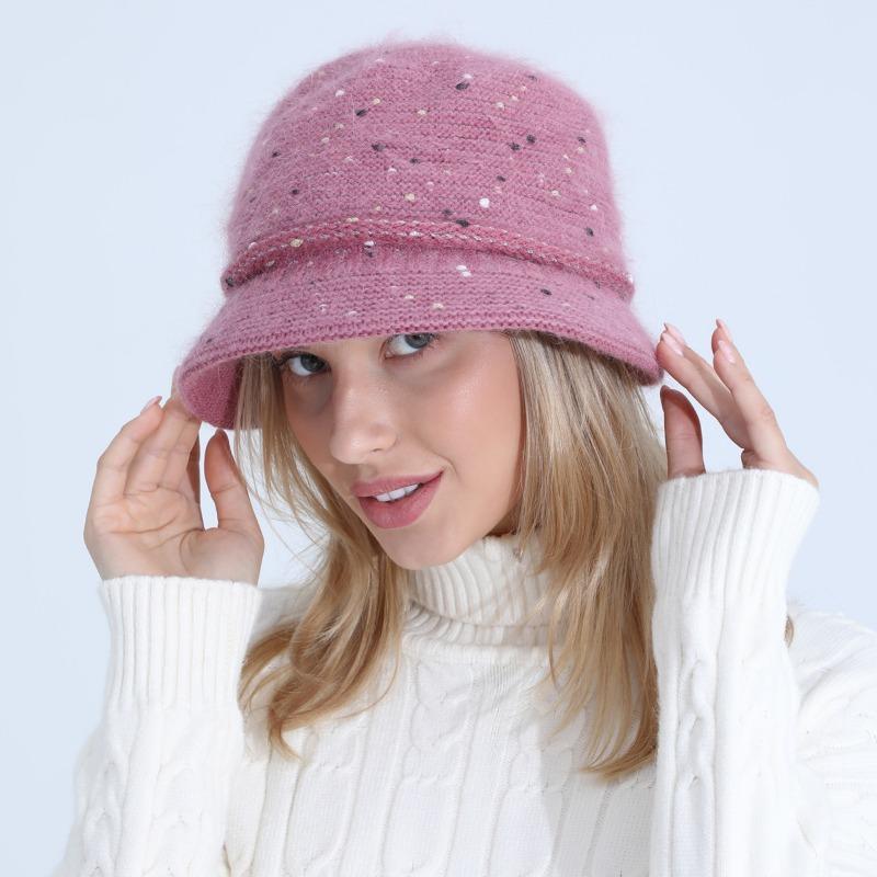 Knitted Hat Women Autumn Winter Mixed Color Fashionable Mom Rabbit Yarn Basin Hat with Thick Velvet Insulation Hats & Caps
