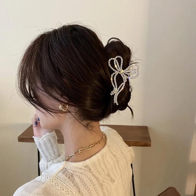1 шт. Заколка-краб для волос с жемчугом для женщин, жемчужные заколки-банты, металлические аксессуары для волос, геометрическая полая заколка-клешня, хрустальная заколка, большая