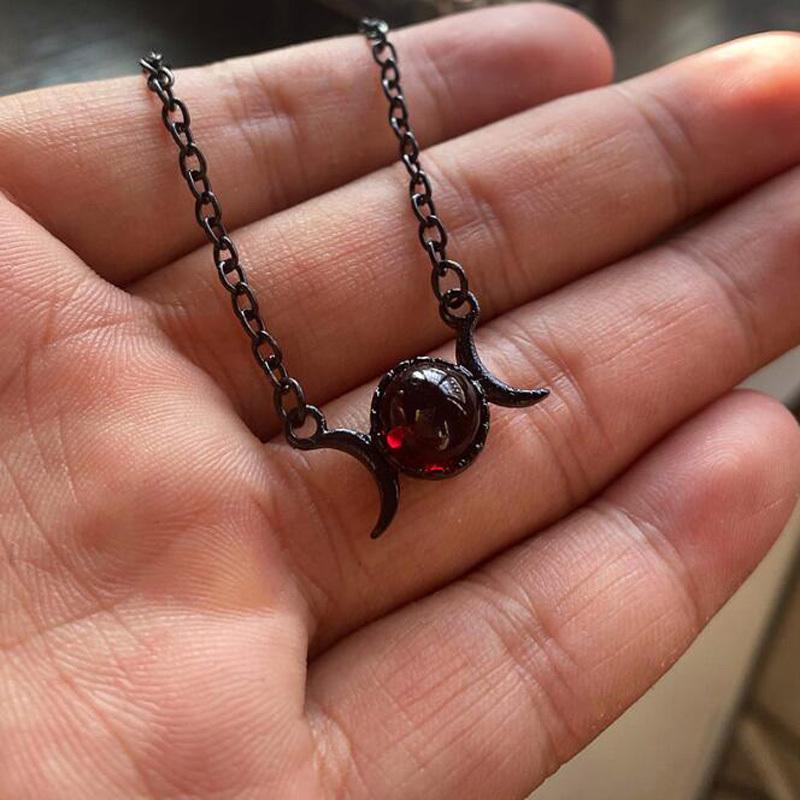 Double Moon Pendant Simple Vintage Creative Design Necklace Natural Stone Pendant Necklace