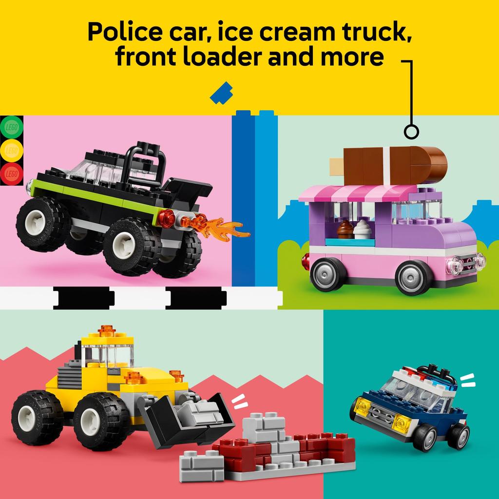 LEGO Classic Creative Vehicle Colorful Building Blocks Assembly Kit Ice Cream Truck Police Car Toy Model City Car Gift Car Toy Boys Girls Children