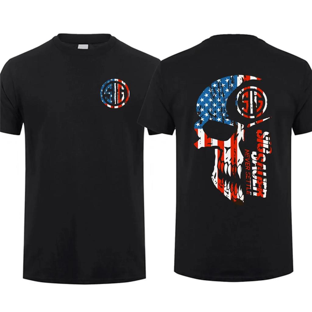 Sig Sauer American Flag 2 Sided T-Shirt, Unisex Short Sleeve Casual 100% Cotton