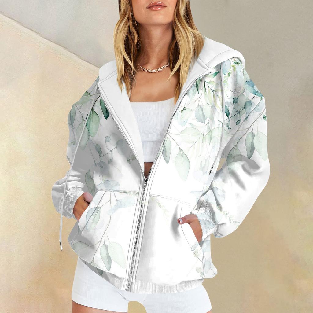 Женские повседневные модные пуловеры с принтом и длинными рукавами, толстовки на молнии, пальто