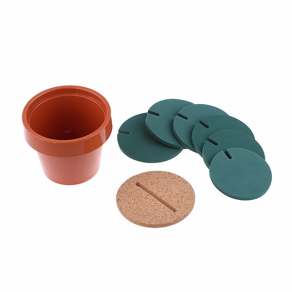 6Pcs/Set Cactus Coasters Cup Beverage Mats Pads With Plastic Flower Pot Holder