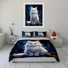 3Pcs White Cat With Starry Backdrop Duvet Cover Set With 3D Printing Design Soft Polyester Bedding Set All-Season Comfort