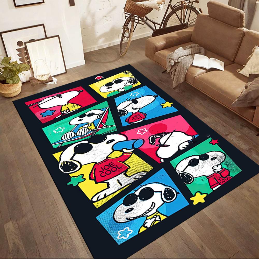 Snoopy Dreams In Colorful Land Square rugs are a great choice for living rooms, bedrooms, home décor, and as gifts.