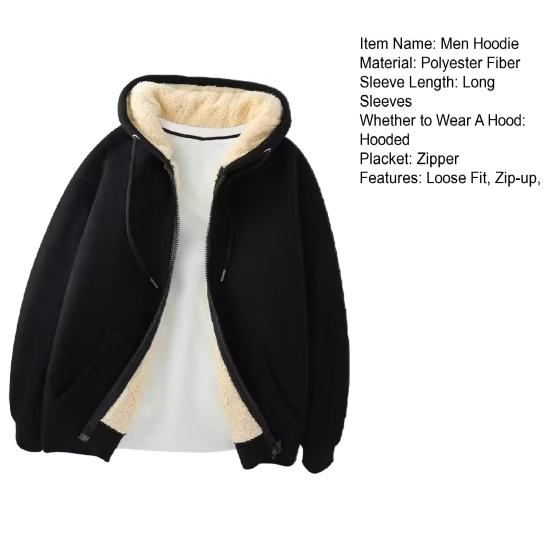 Мужская флисовая куртка с капюшоном, зимняя, утолщенная, застежка-молния, теплая, повседневная, однотонная толстовка с капюшоном на молнии, пальто для осени и зимы