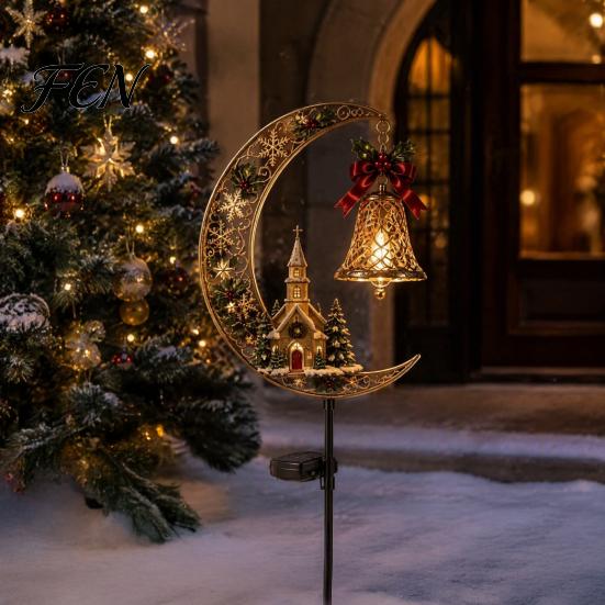 Durable Metal Patio Lights Solar Christmas Crescent Light, Moon Snowman Garden Stake Waterproof Iron LED Pathway Lamp for Outdoor Yard Lawn Decoration