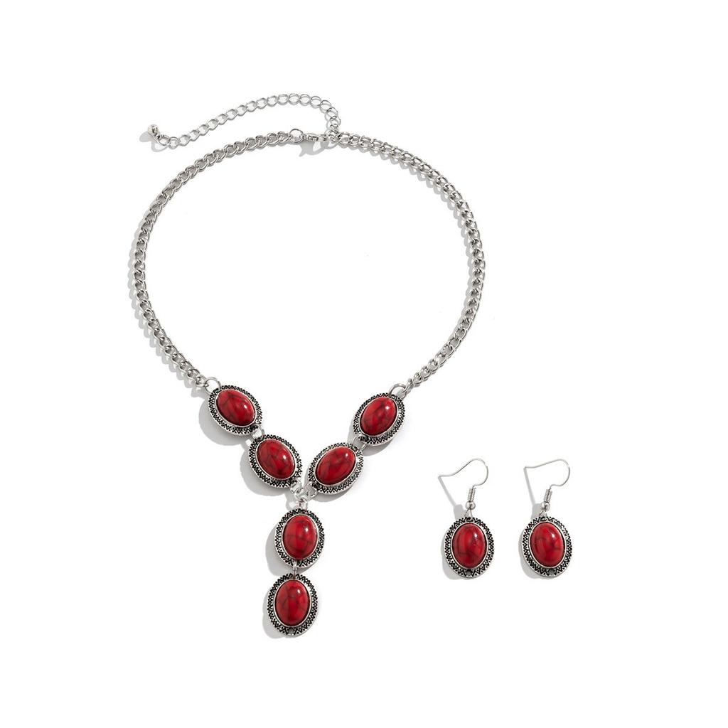 Этнические комплекты ювелирных изделий Vinatge, модные роскошные бирюзовые камни, кулон, ожерелье, комплект серег, элегантные женские обручальные кольца, ювелирные изделия, подарок