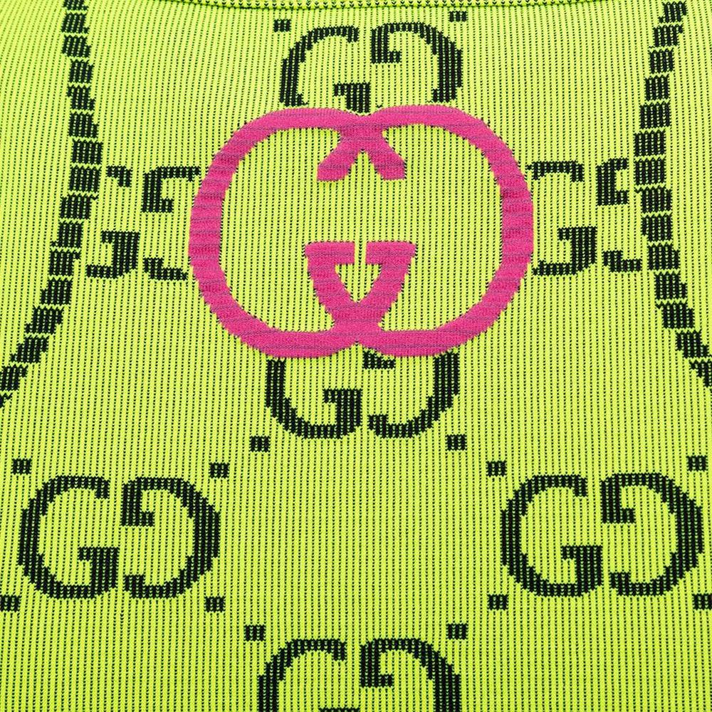 Gucci Топ без рукавов из джерси с жаккардовым узором GG 'Флуоресцентный желтый/Черный' Женский 693286-XJEFY-7401