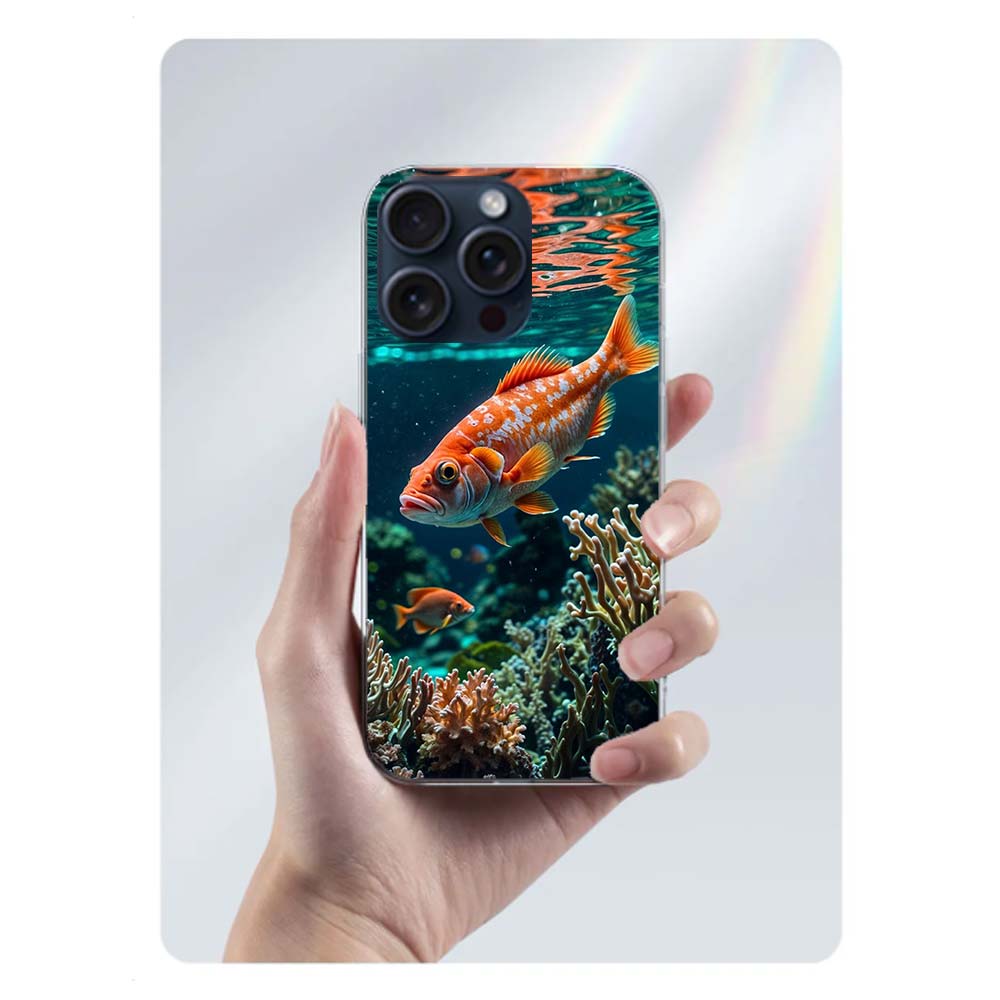 Red Fish Swims in The Depths of The Sea Clear Phone Case For Iphone 17 Air 16 Pro Max 15 Pro 14 Plus 17E 16E 11 13 12 Mini Cover