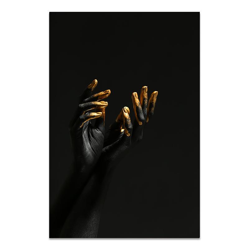 Золотая и черная современная модель макияжа, африканская женщина, холст, настенные художественные картины, модная девушка, принты плакатов для гостиной, домашний декор