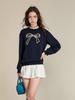 Women's 3D Beaded Bow Round Neck Sweatshirt - Loose Fit, Spring 2025 Collection