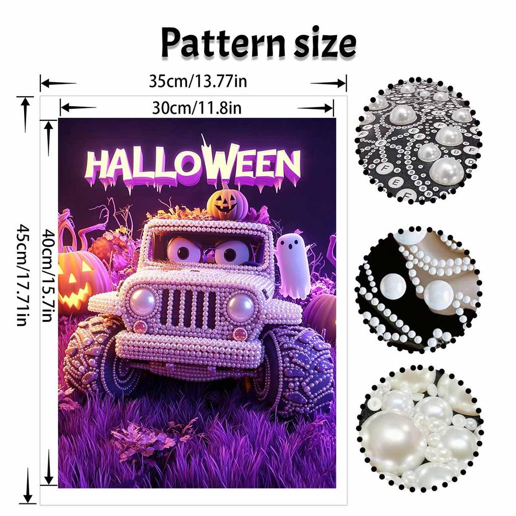 Halloween car pearl painting handmade diy art white pearl home decoration painting
