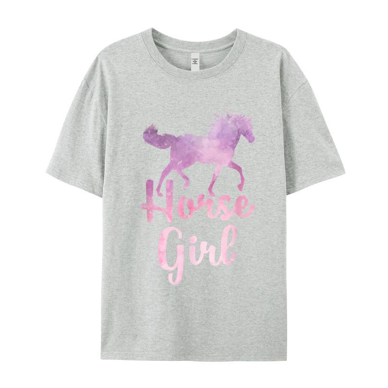 Slogan Horse Girl T Shirt Equestrian Birthday Short Sleeve Valentine Day Tees Funky Round Collar Cotton T Shirt Adult Tshirts