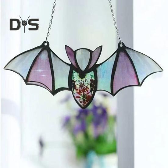 Halloween Hanging Glass Suncatcher Decoration Acrylic 2D Bat Ornament Gothic Car Rearview Mirror Decor for Home Window Wall Car