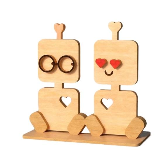 Valentine's Day Wooden Man Ornament Handmade Farmhouse Rustic Couple Robot Figurine Table Sign Home Office Desktop Decoration