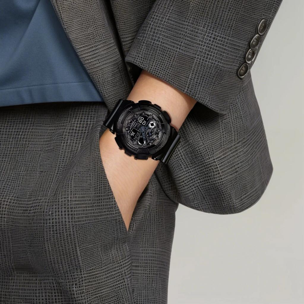 Casio Мужские часы с двойным дисплеем (жидкокристаллический/аналоговый) Серия Черные Часы GA-100CF-1A GA-100CF-1A