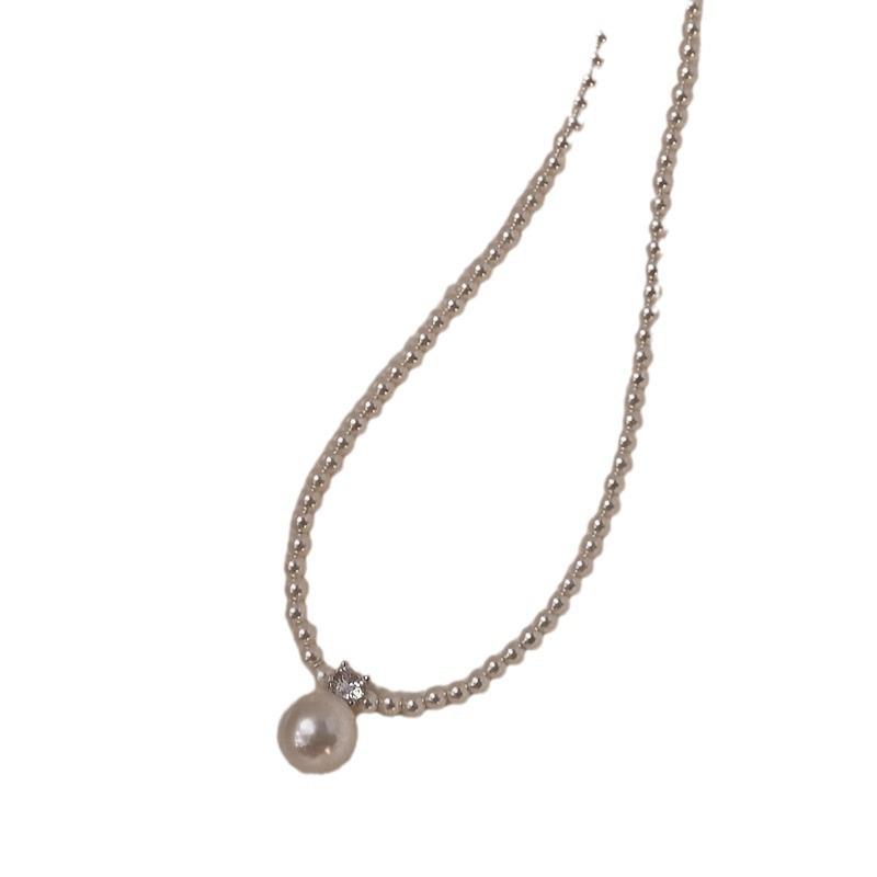 Small rice grain pearl necklace women's new niche design draft temperament high sense round micro zircon neck chain