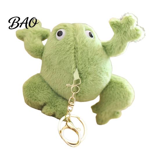 Kawaii Frog Backpack Accessory Cute Plush Keychain, Soft Stuffed Animal Pendant with Raised Paw, Cartoon Versatile Key Holder for Women Bag