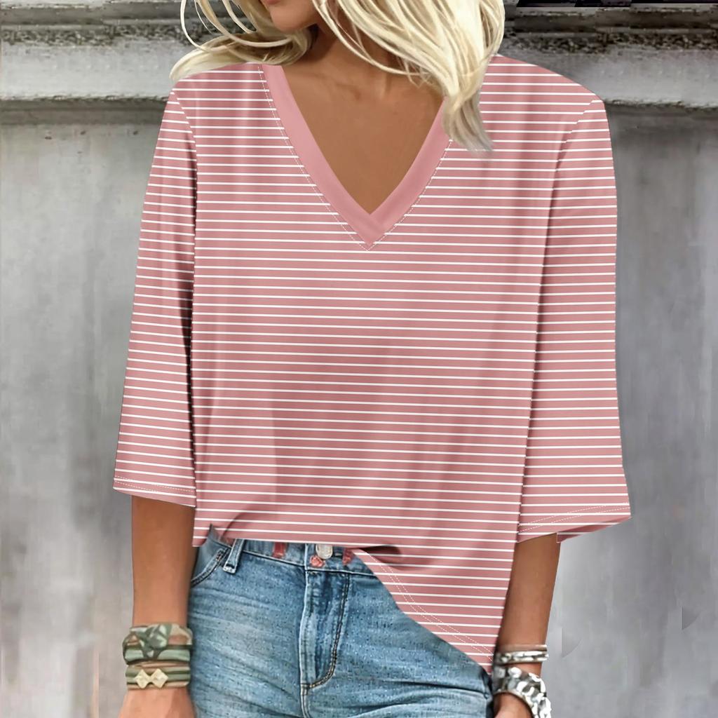 Женская рубашка, блузка, повседневные свободные рубашки, рукава 3/4, топы с v-образным вырезом и принтом, топы с принтом, футболки, футболки