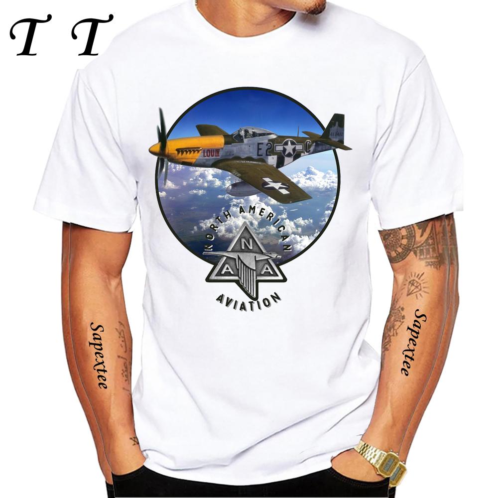 North American P-51 Mustang World War II Fighter Aircraft Print T-Shirt New Men Short Sleeve Vintage Casual Top Hip Hop Boy Tees