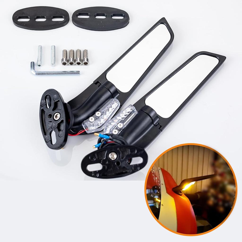 Motorcycle Rear View Mirrors With LED Turn Signal Lights Stealth Mirrors Compatible With Kawasaki Ninja 500 650 Ninja 400 300 ZX6R, Honda CBR300R